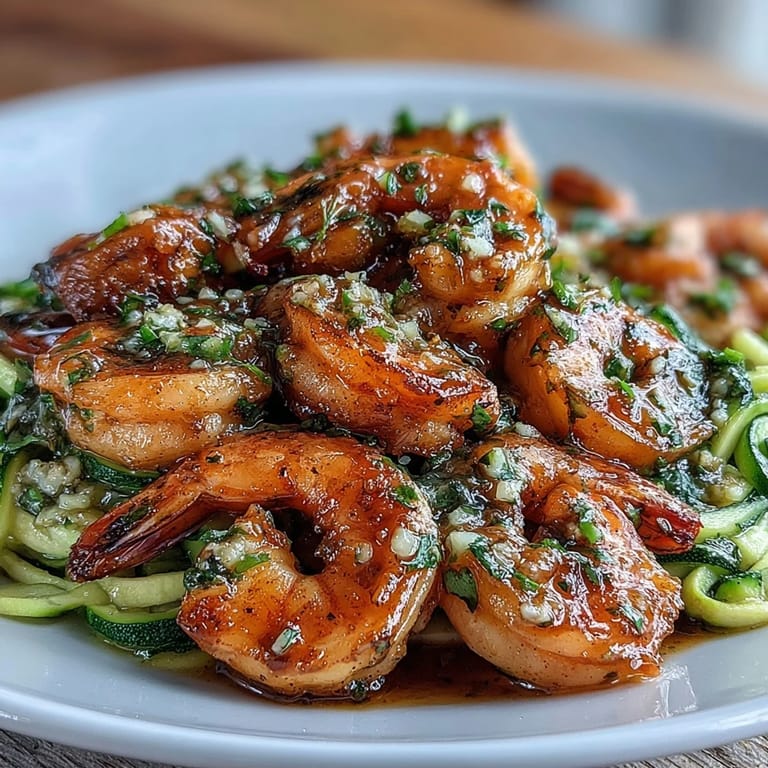 Delicious keto-friendly shrimp and zucchini noodles, infused with aromatic garlic and butter, perfect for a quick weeknight dinner.