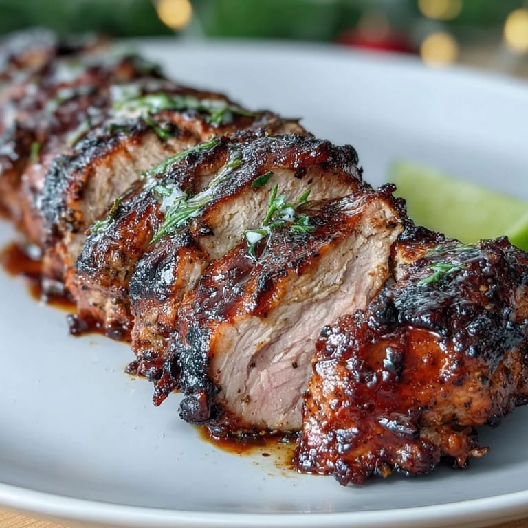 Caribbean jerk spiced pork tenderloin, tender and juicy, bursting with smoky, sweet, and fiery flavors in every bite.