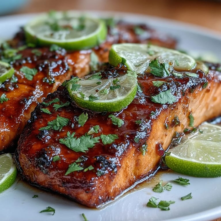 Succulent salmon fillets coated in a sweet-tangy honey-lime garlic butter sauce, baked to flaky perfection.  