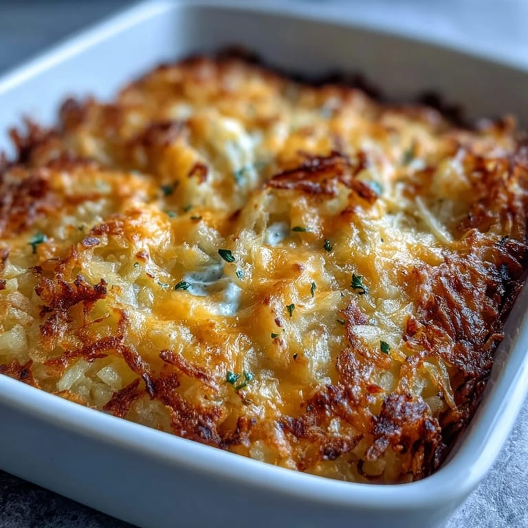 Warm and savory copycat Cracker Barrel hashbrown casserole with tender potatoes and rich, cheesy topping, ideal for brunch or dinner.  