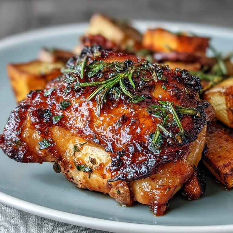 2. Golden brown whole chicken seasoned with rosemary, thyme, and orange, resting atop a bed of tender roasted root vegetables.  
