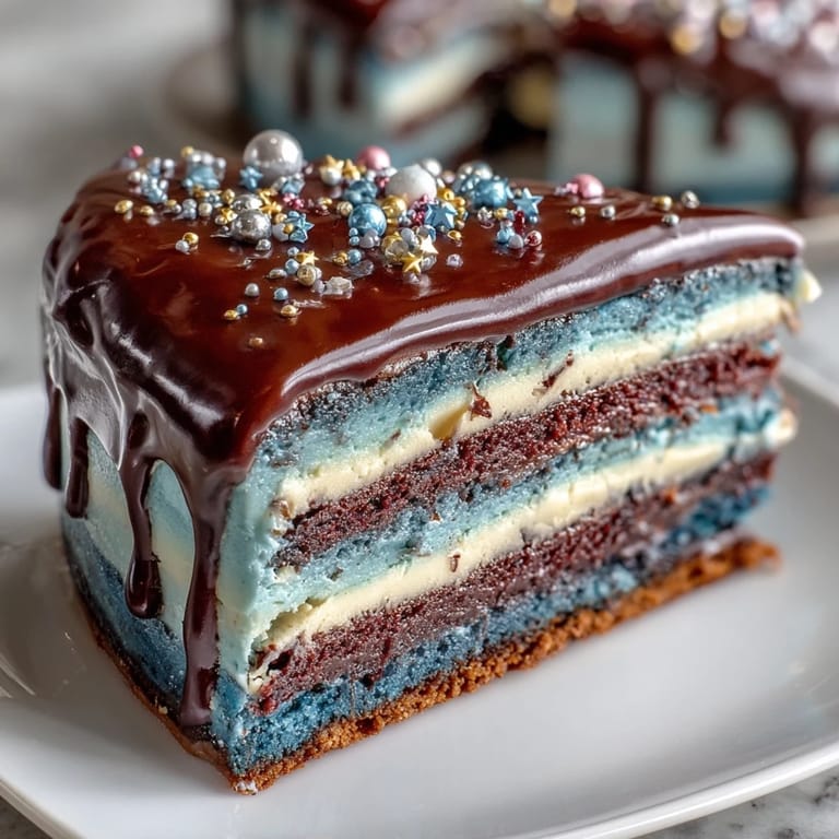 A vibrant, celestial cake featuring a galaxy buttercream swirl design with navy blue, purple, and pink hues, topped with edible gold and silver stars for a magical graduation dessert.
