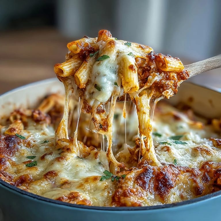 One-Pot Cheesy Pasta Bake features bubbling layers of cheddar and mozzarella over tender pasta, baked until irresistibly gooey and golden.