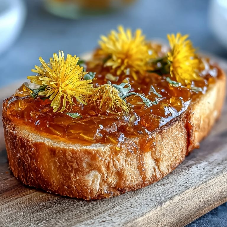 A spoonful of delicate dandelion jelly glistens on a white plate, its translucent texture hinting at the subtle honey-like taste within.