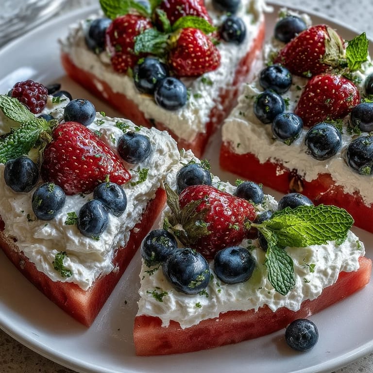 This festive 4th of July Watermelon Pizza bursts with fresh fruit and sweet cream.