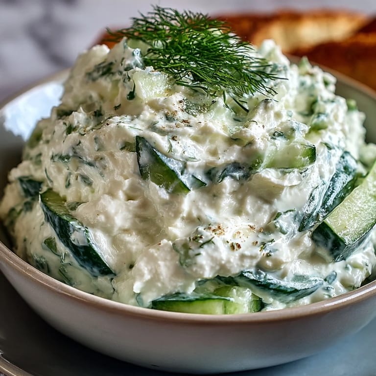 Zesty skyr tzatziki, a cool cucumber garlic dip ideal for summer gatherings.