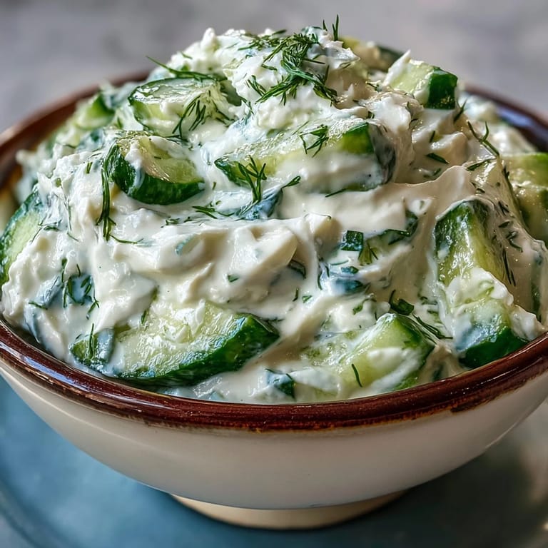 Tangy Greek skyr tzatziki, vibrant with dill, ready as a delicious appetizer.