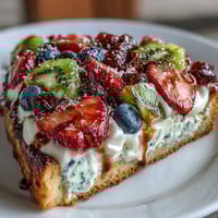 A colorful Summer Party Fruit Pizza with cookie crust, topped with creamy frosting and fresh berries, kiwi, and mandarin slices.