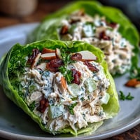 Healthy Easy Chicken Salad Lettuce Wraps in a bowl with fresh vegetables and crisp lettuce leaves, ready to serve.  