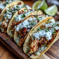 Slow cooker salsa verde chicken tacos piled high with fresh toppings.