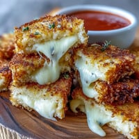 Golden mini grilled cheese dippers alongside rich tomato soup for easy dipping.